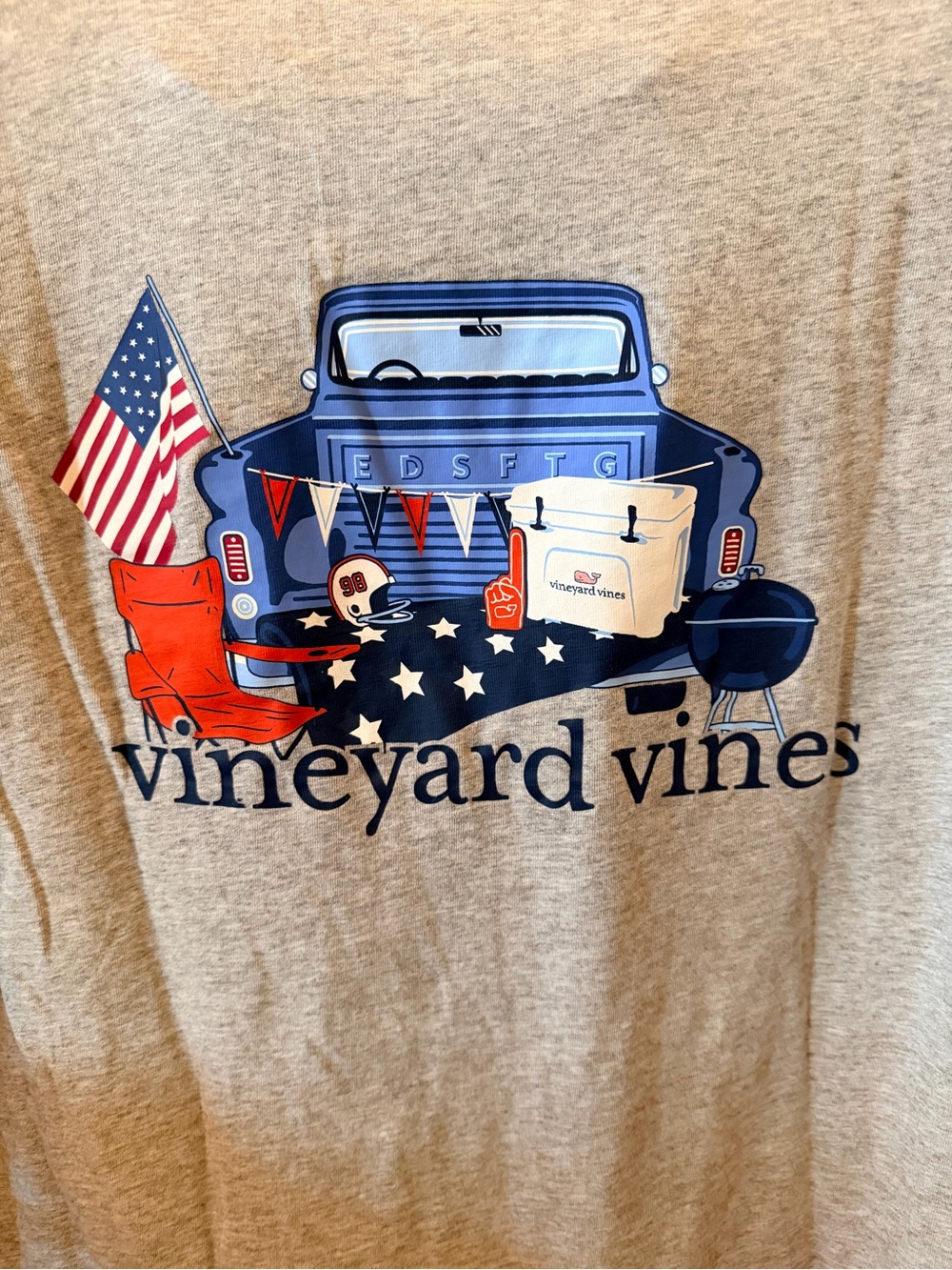 Vineyard Vines Gray Long Sleeve with Red, White & Blue Tailgate Graphic